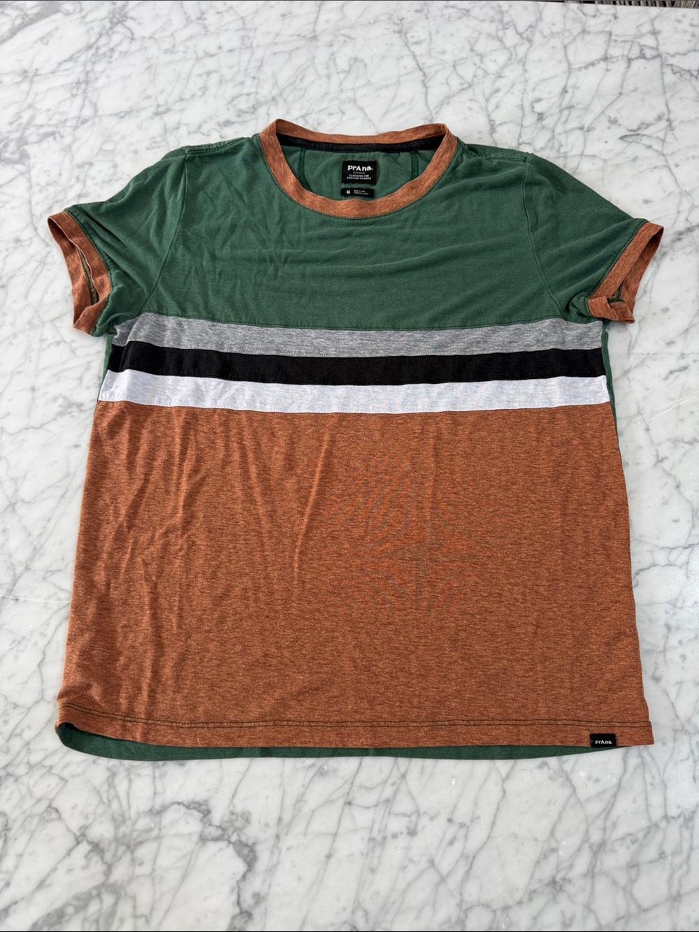 Prana Green and Brown Colorblock Short Sleeve Tee